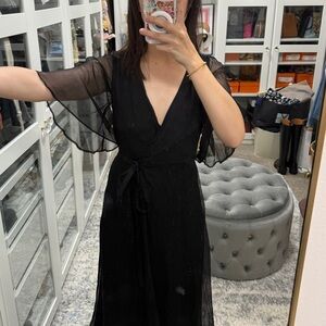 Aritzia Paper Crown Black Wrap Maxi Dress with Flutter Sleeves size S